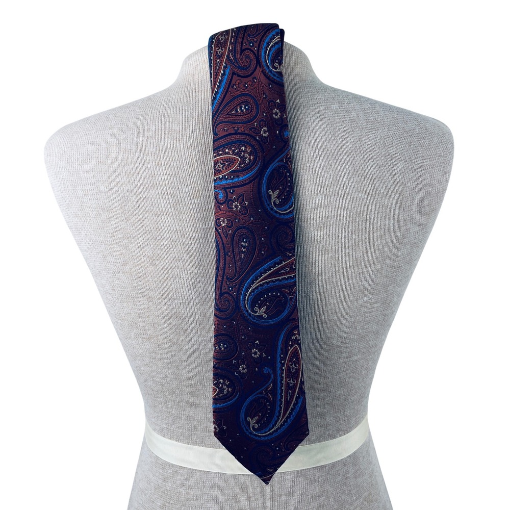 Allen Edmonds‎ Men's Silk Tie Burgundy Blue Paisley Made in USA Necktie Formal